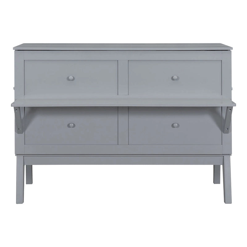 Lit escamotable queen-size avec port de recharge USB et étagères coulissantes, gris