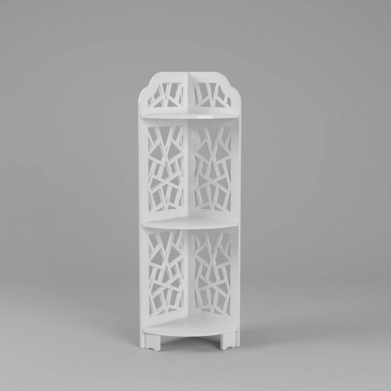 Weißes 3-stöckiges Eckregal mit X-Gestell aus wasserdichtem PVC, Badezimmer-Organizer