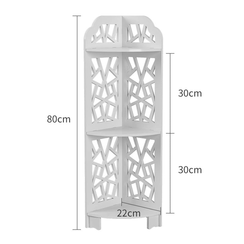 Weißes 3-stöckiges Eckregal mit X-Gestell aus wasserdichtem PVC, Badezimmer-Organizer
