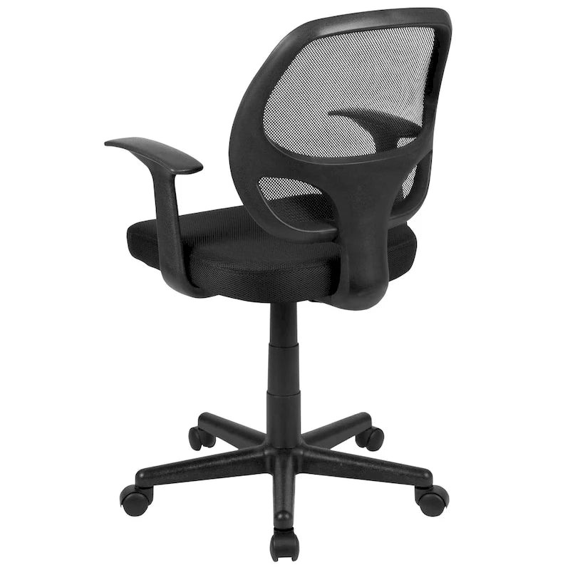 Sedia da ufficio ergonomica girevole in rete, con schienale medio e braccioli fissi, nera o grigia