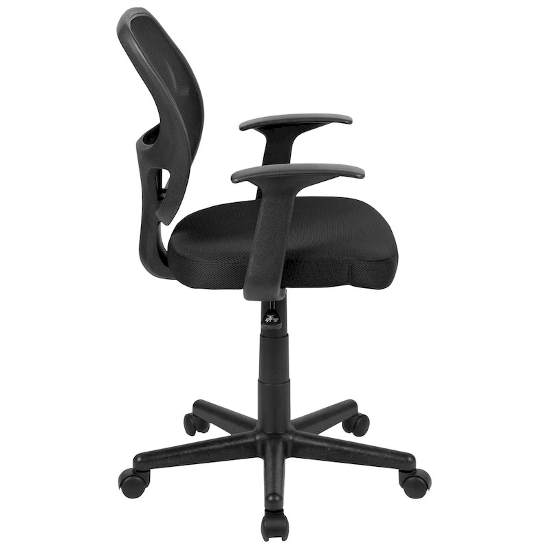 Sedia da ufficio ergonomica girevole in rete, con schienale medio e braccioli fissi, nera o grigia