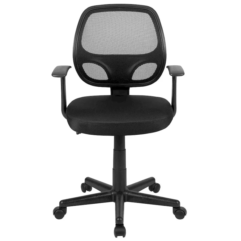 Sedia da ufficio ergonomica girevole in rete, con schienale medio e braccioli fissi, nera o grigia