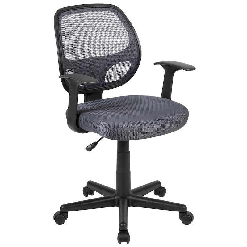 Sedia da ufficio ergonomica girevole in rete, con schienale medio e braccioli fissi, nera o grigia