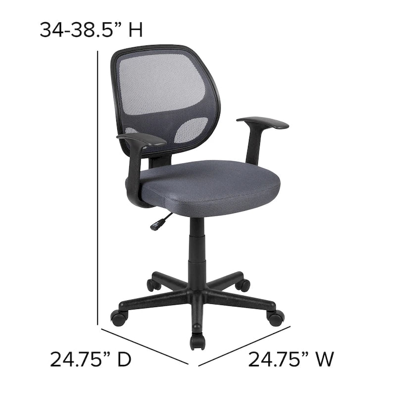 Sedia da ufficio ergonomica girevole in rete, con schienale medio e braccioli fissi, nera o grigia