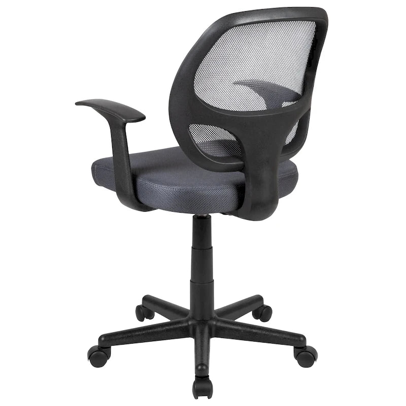 Sedia da ufficio ergonomica girevole in rete, con schienale medio e braccioli fissi, nera o grigia