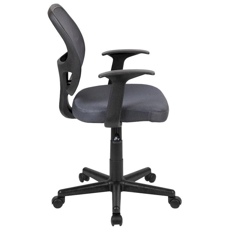 Sedia da ufficio ergonomica girevole in rete, con schienale medio e braccioli fissi, nera o grigia