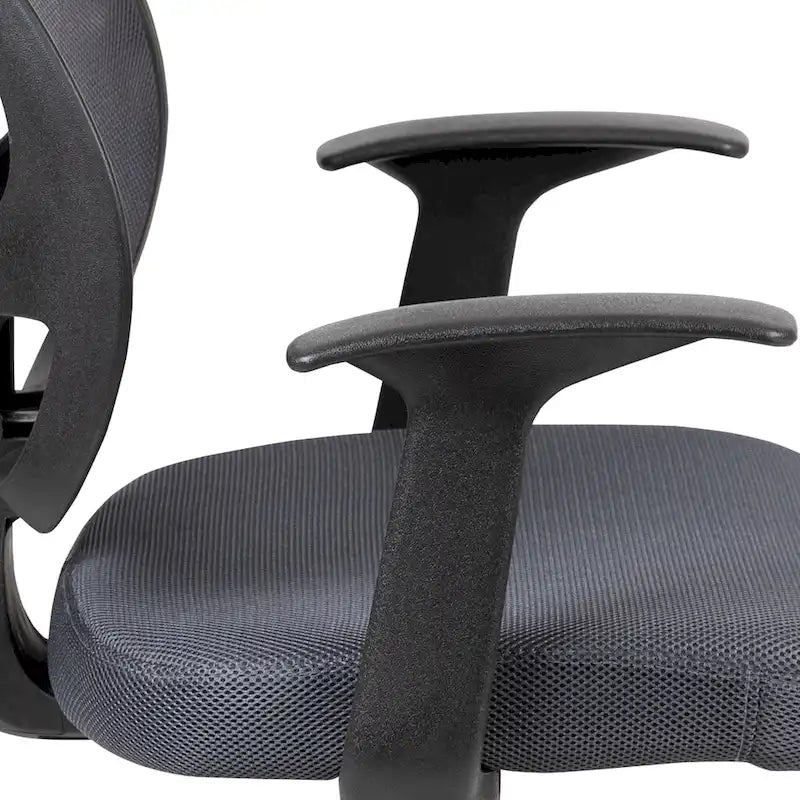 Sedia da ufficio ergonomica girevole in rete, con schienale medio e braccioli fissi, nera o grigia