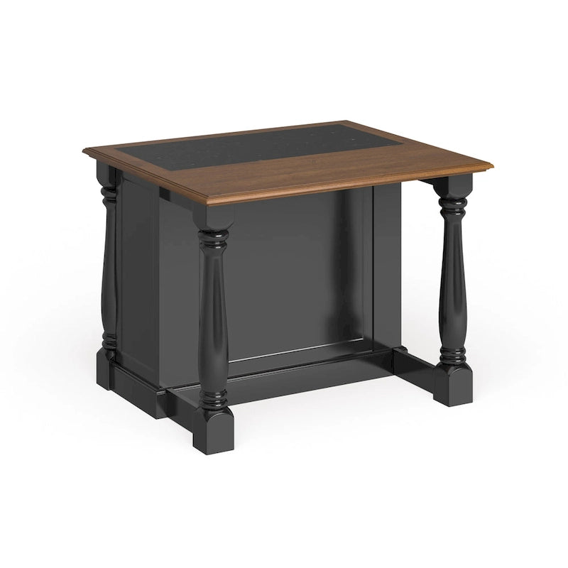 Black Oak Granite Inset Drop Leaf Kitchen Island with Storage