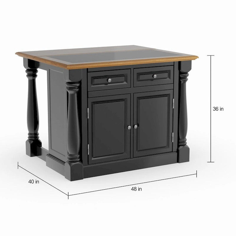 Black Oak Granite Inset Drop Leaf Kitchen Island with Storage