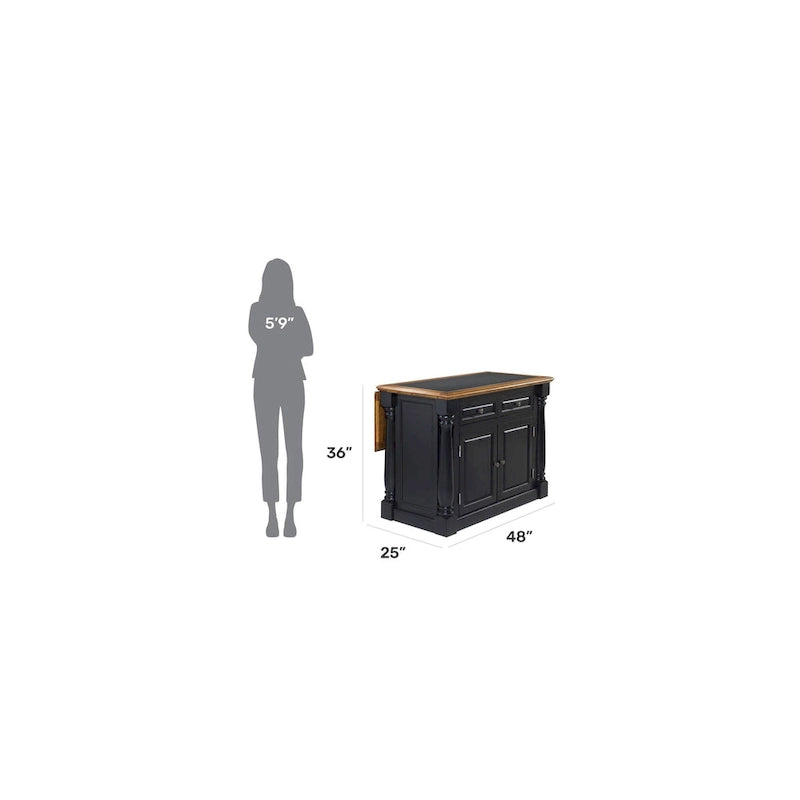 Isola da cucina in rovere nero con piano in granito incassato, ribaltabile e spazio contenitore