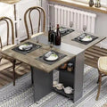 Drop Leaf Folding Dining Table with Wheels and Storage Shelves