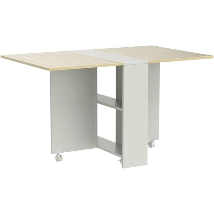 Drop Leaf Folding Dining Table with Wheels and Storage Shelves
