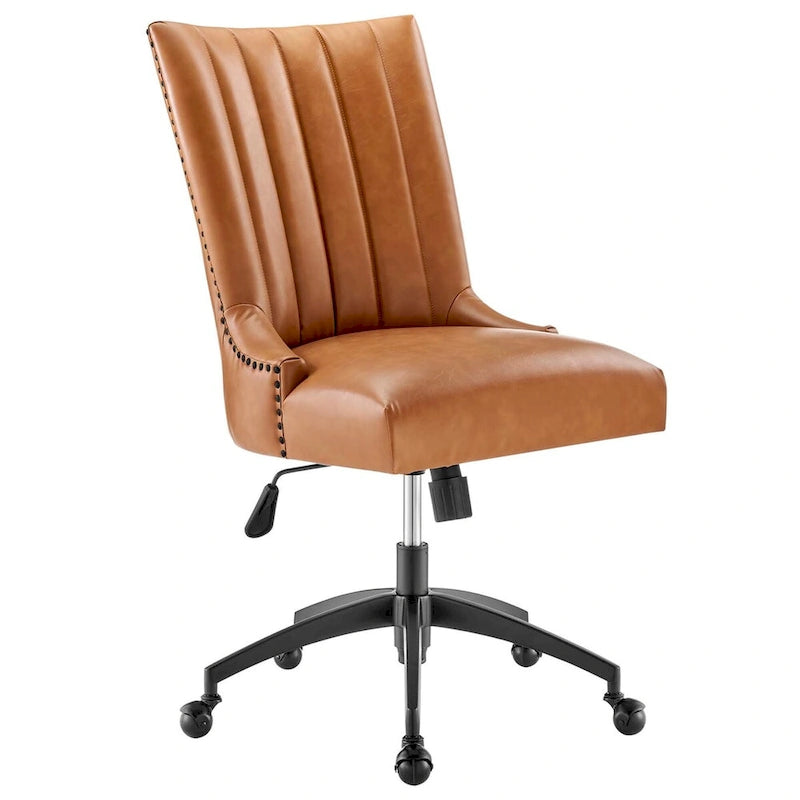 Channel Tufted Vegan Leather Swivel Office Chair with Adjustable Height