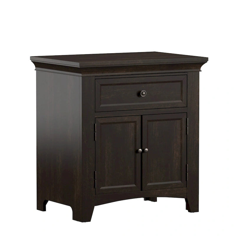 Table de chevet en bois avec placard, station de recharge et ports USB, plusieurs coloris