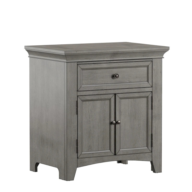 Table de chevet en bois avec placard, station de recharge et ports USB, plusieurs coloris