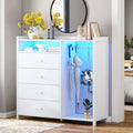 4-Drawer Dresser with Clothing Rack and RGB LED Lights, Open Storage, White or Black