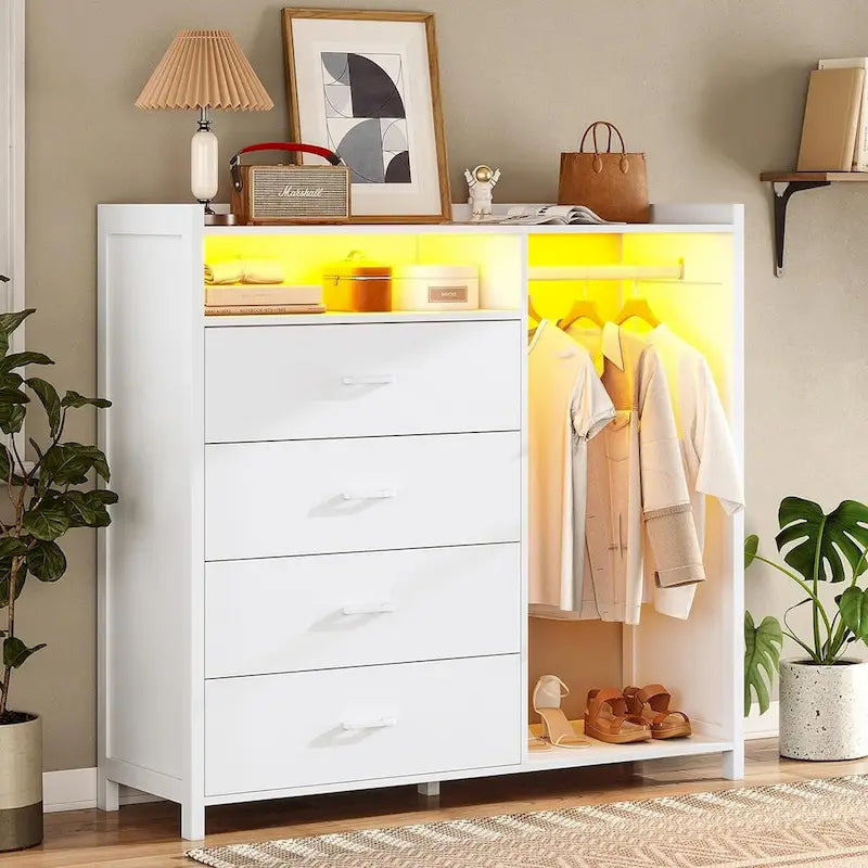 Dresser for Bedroom with Clothing Rack 4 Drawer Dresser