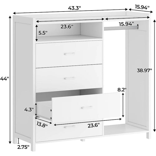 4-Drawer Dresser with Clothing Rack and RGB LED Lights, Open Storage, White or Black