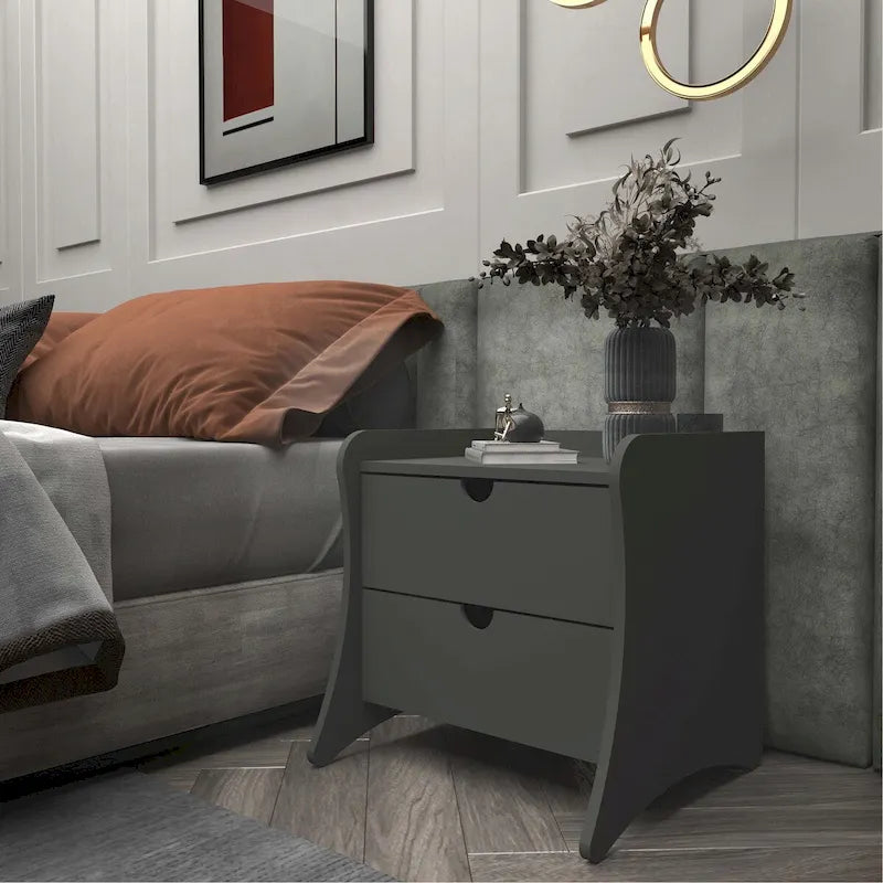 Mid-Century Modern 2-Drawer Nightstand in Grey and White