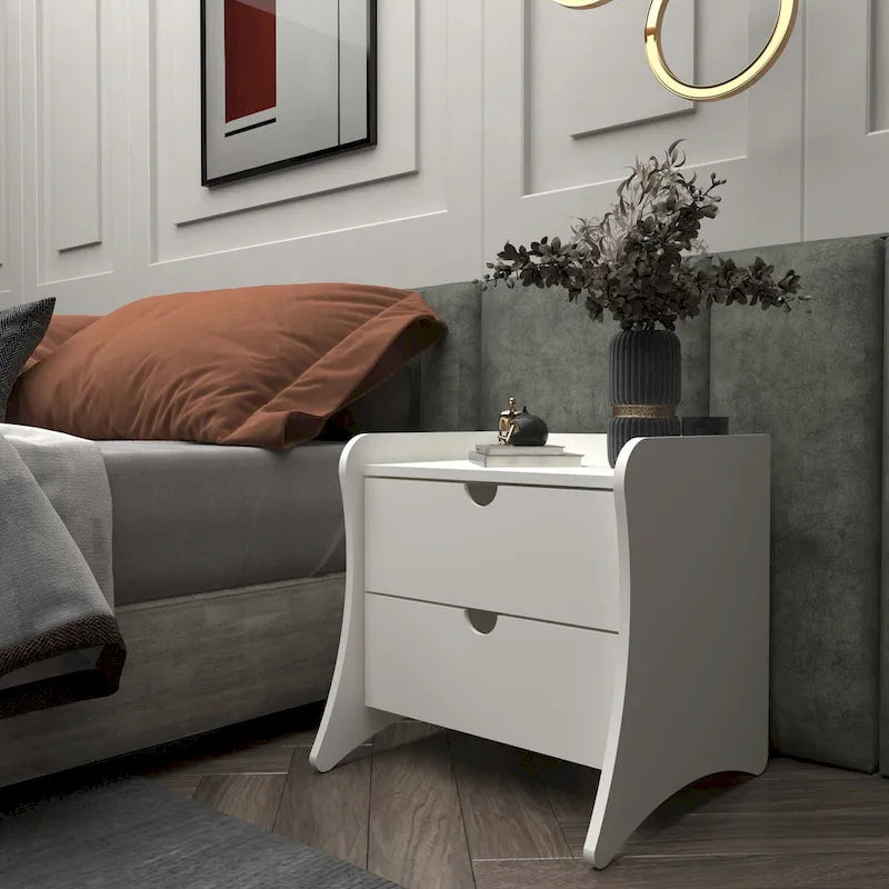 Nachttisch im Mid-Century-Modern-Stil mit 2 Schubladen in Grau und Weiß