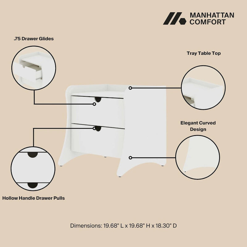 Nachttisch im Mid-Century-Modern-Stil mit 2 Schubladen in Grau und Weiß