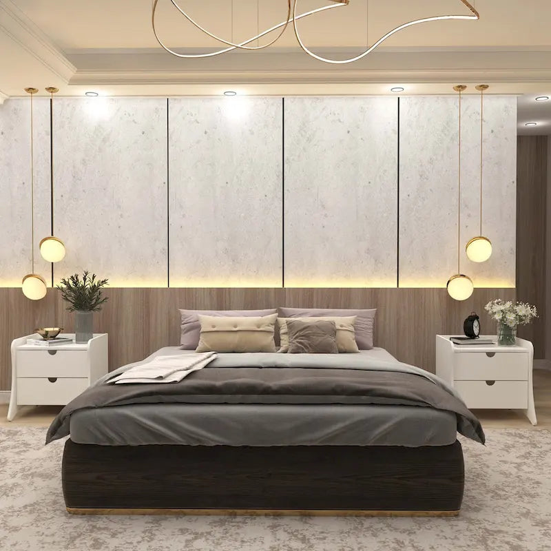 Nachttisch im Mid-Century-Modern-Stil mit 2 Schubladen in Grau und Weiß