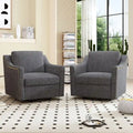 Modern Black Grey Linen Swivel Accent Armchair with Nailhead Trim