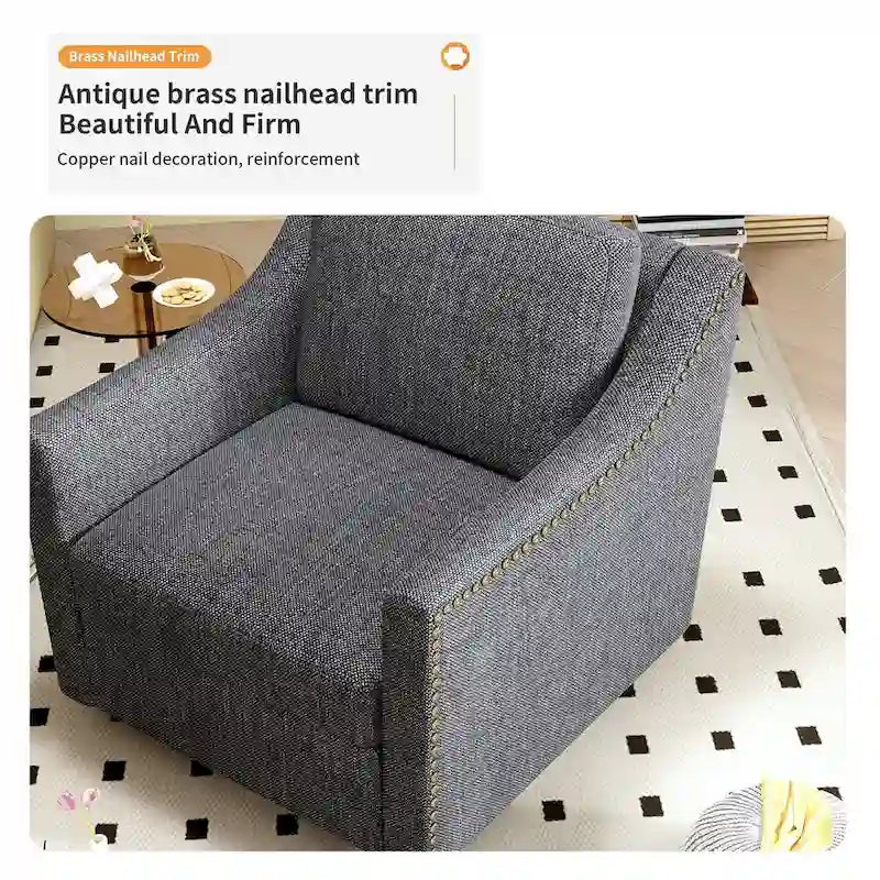 Modern Black Grey Linen Swivel Accent Armchair with Nailhead Trim