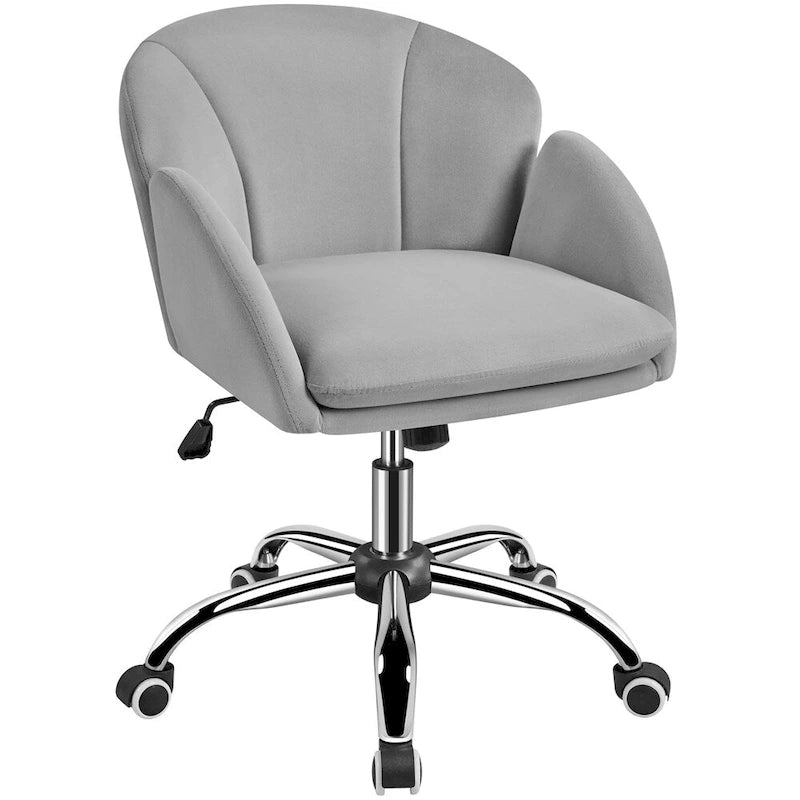 Draaibare accentfauteuil van fluweel met verstelbare hoogte en rugleuning in bloembladstijl