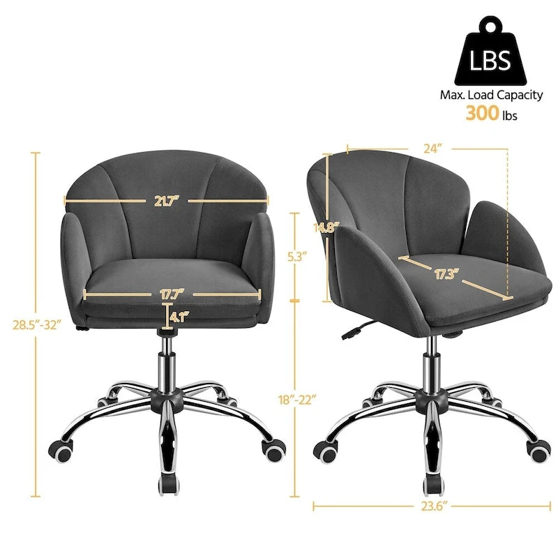 Draaibare accentfauteuil van fluweel met verstelbare hoogte en rugleuning in bloembladstijl