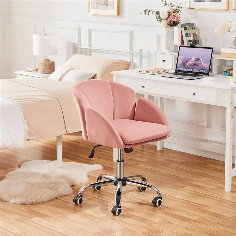 Velvet Swivel Accent Armchair with Adjustable Height and Flower Petal Back