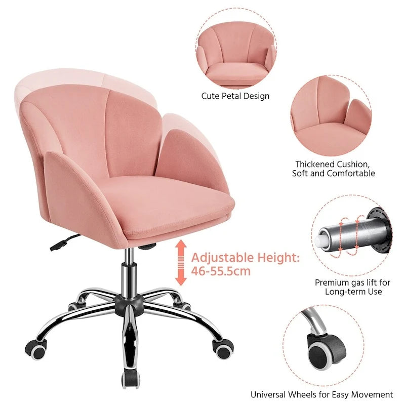 Draaibare accentfauteuil van fluweel met verstelbare hoogte en rugleuning in bloembladstijl