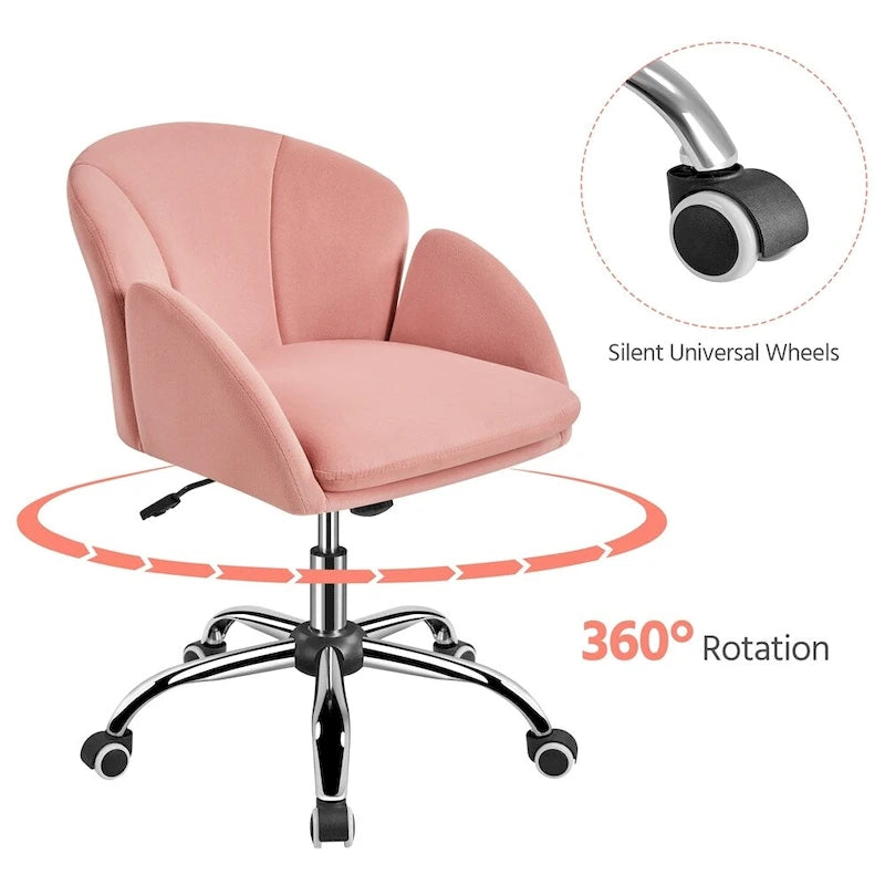 Draaibare accentfauteuil van fluweel met verstelbare hoogte en rugleuning in bloembladstijl