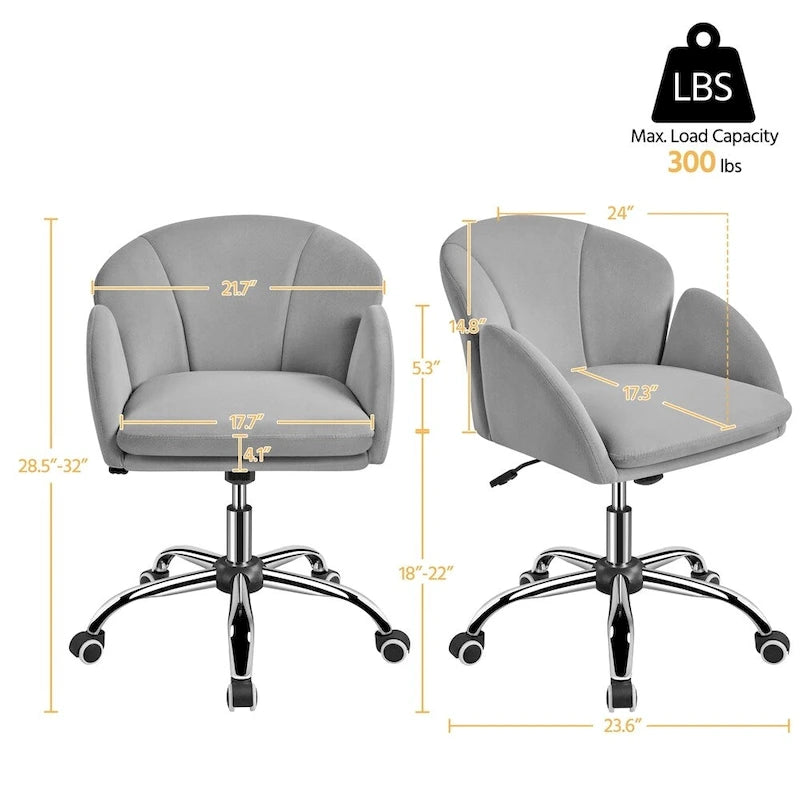 Draaibare accentfauteuil van fluweel met verstelbare hoogte en rugleuning in bloembladstijl