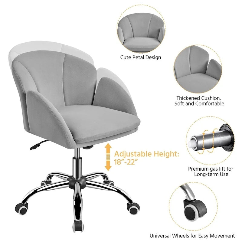 Draaibare accentfauteuil van fluweel met verstelbare hoogte en rugleuning in bloembladstijl