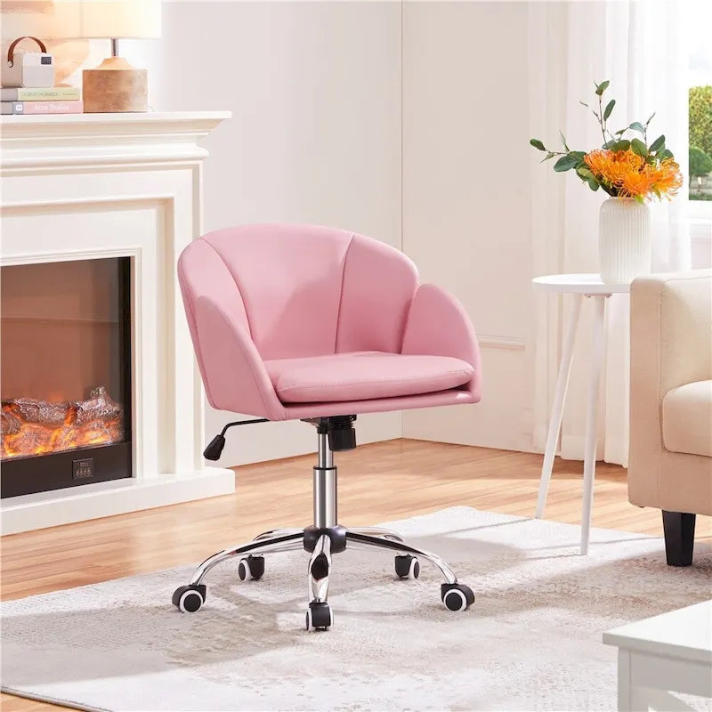 Draaibare accentfauteuil van fluweel met verstelbare hoogte en rugleuning in bloembladstijl