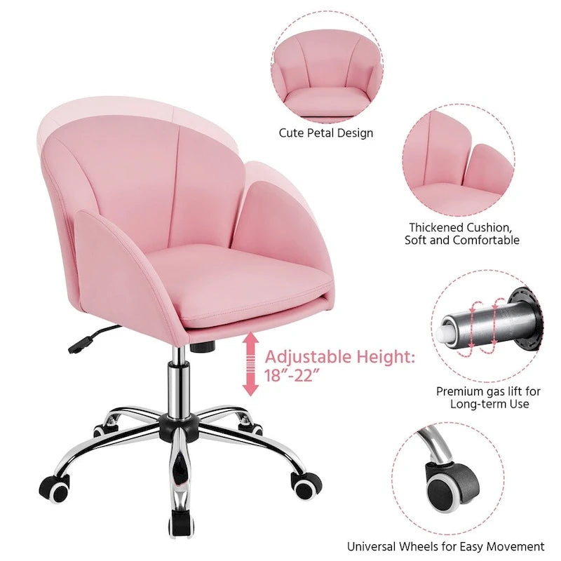 Draaibare accentfauteuil van fluweel met verstelbare hoogte en rugleuning in bloembladstijl