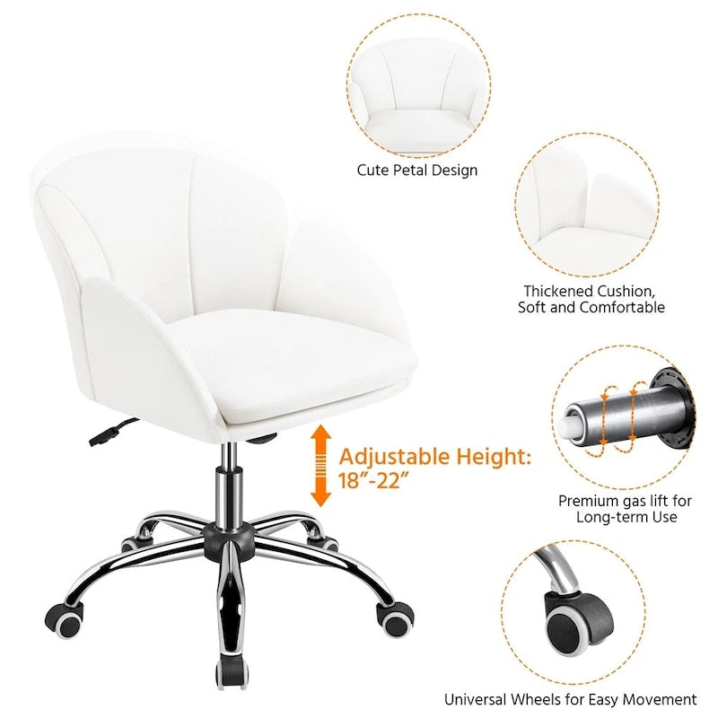 Draaibare accentfauteuil van fluweel met verstelbare hoogte en rugleuning in bloembladstijl