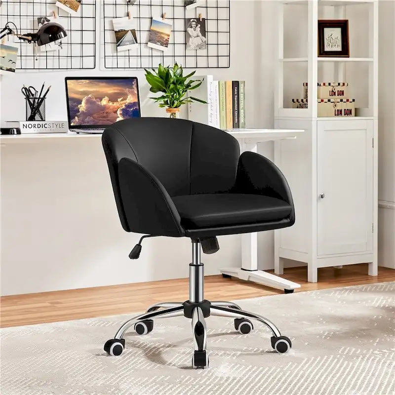 Draaibare accentfauteuil van fluweel met verstelbare hoogte en rugleuning in bloembladstijl