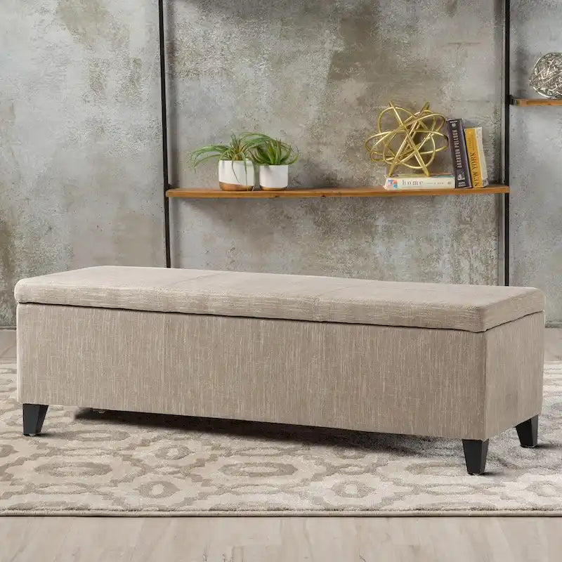 Upholstered Flip-Top Storage Bench with Wooden Legs and Fabric Seat