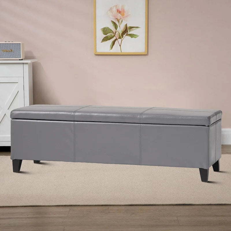 Upholstered Flip-Top Storage Bench with Wooden Legs and Fabric Seat