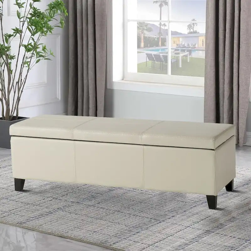 Upholstered Flip-Top Storage Bench with Wooden Legs and Fabric Seat