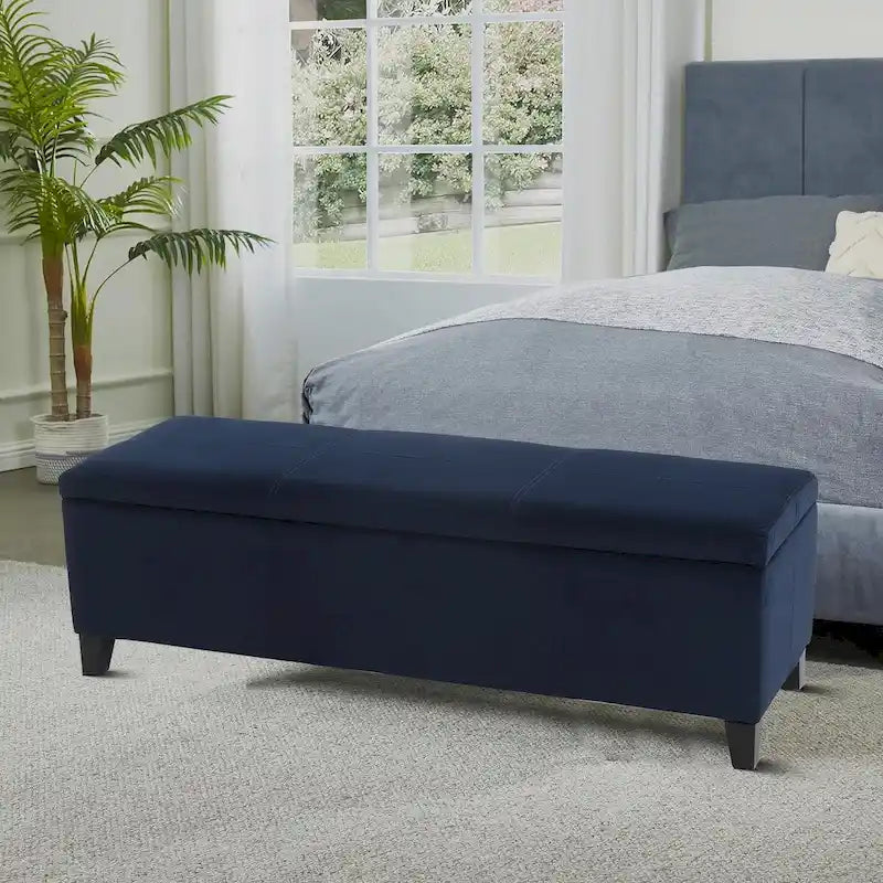 Upholstered Flip-Top Storage Bench with Wooden Legs and Fabric Seat