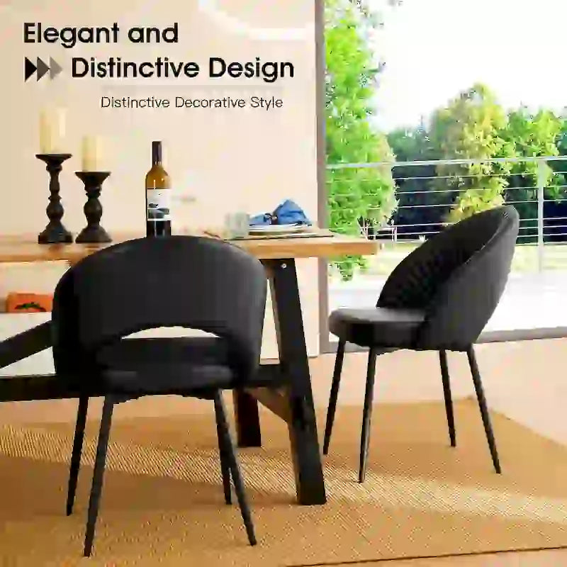 Gesteppter Esszimmerstuhl aus PU-Leder im Mid-Century-Modern-Stil mit schwarzen Metallbeinen