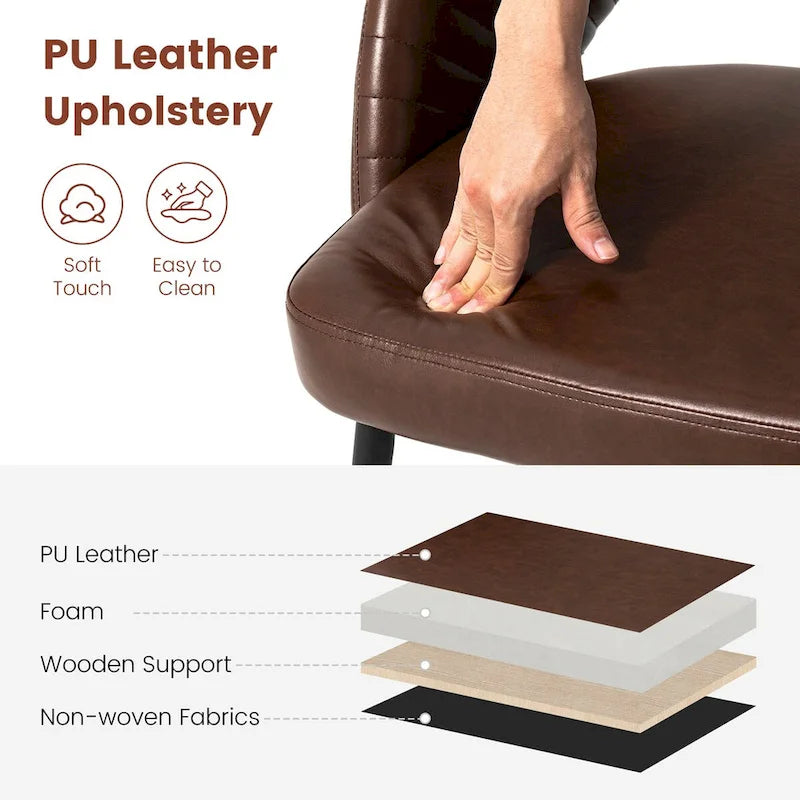 Gesteppter Esszimmerstuhl aus PU-Leder im Mid-Century-Modern-Stil mit schwarzen Metallbeinen