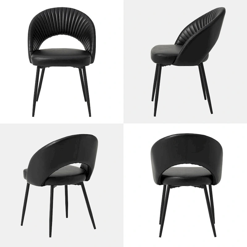 Gesteppter Esszimmerstuhl aus PU-Leder im Mid-Century-Modern-Stil mit schwarzen Metallbeinen