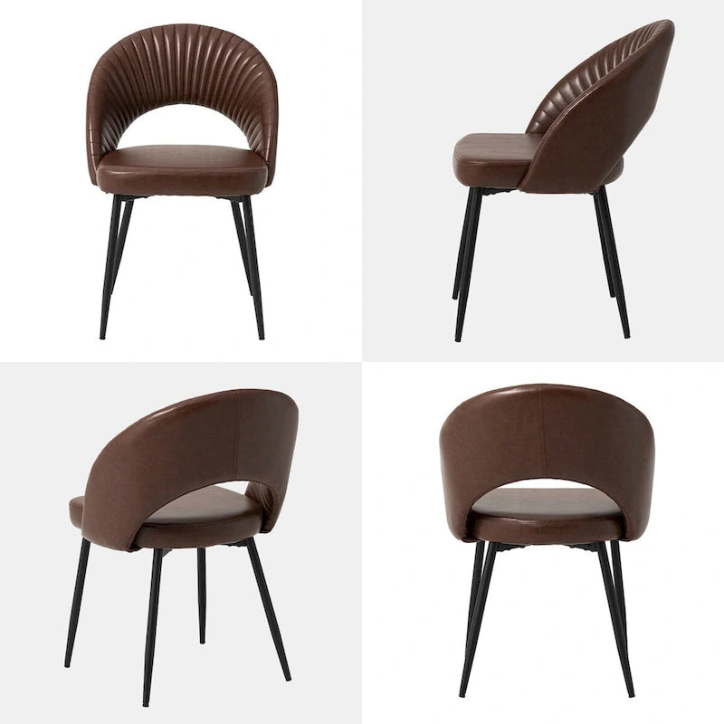 Gesteppter Esszimmerstuhl aus PU-Leder im Mid-Century-Modern-Stil mit schwarzen Metallbeinen