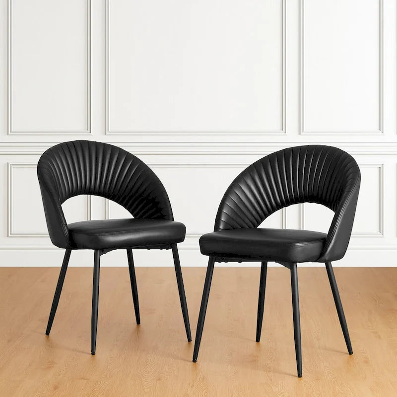 Gesteppter Esszimmerstuhl aus PU-Leder im Mid-Century-Modern-Stil mit schwarzen Metallbeinen