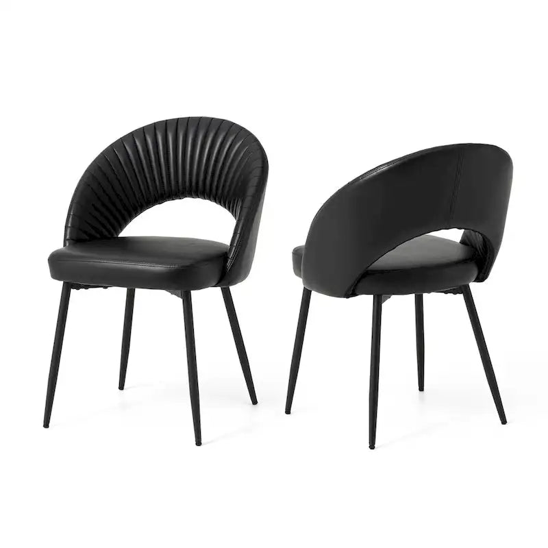 Gesteppter Esszimmerstuhl aus PU-Leder im Mid-Century-Modern-Stil mit schwarzen Metallbeinen