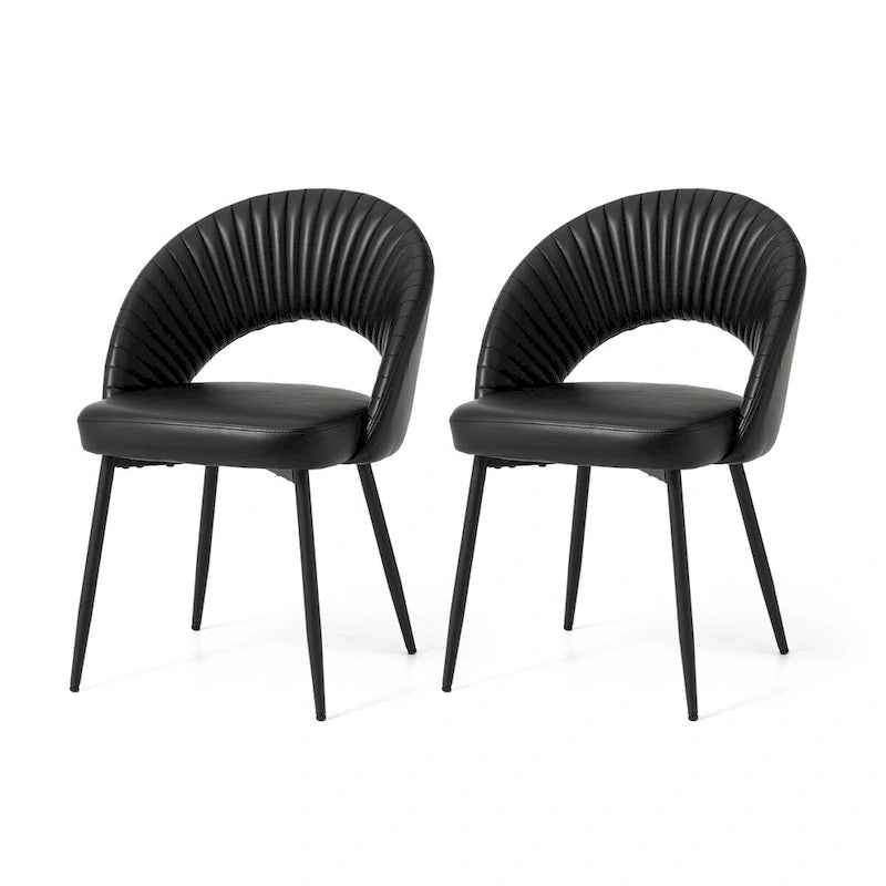 Gesteppter Esszimmerstuhl aus PU-Leder im Mid-Century-Modern-Stil mit schwarzen Metallbeinen